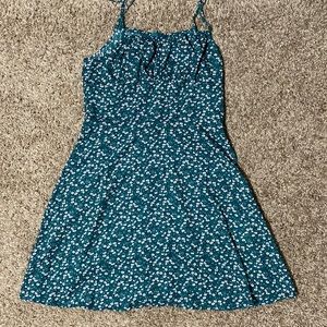 Teal Sun dress with pretty white flowers